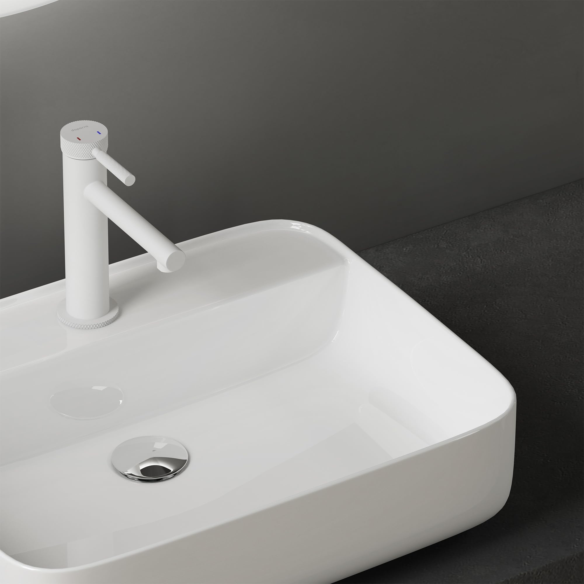 doporro Lavabo da Appoggio 50x40x13,5cm, Lavandino Bagno Brüssel107 in Ceramica con Nano Rivestimenti inclusi, Bianco