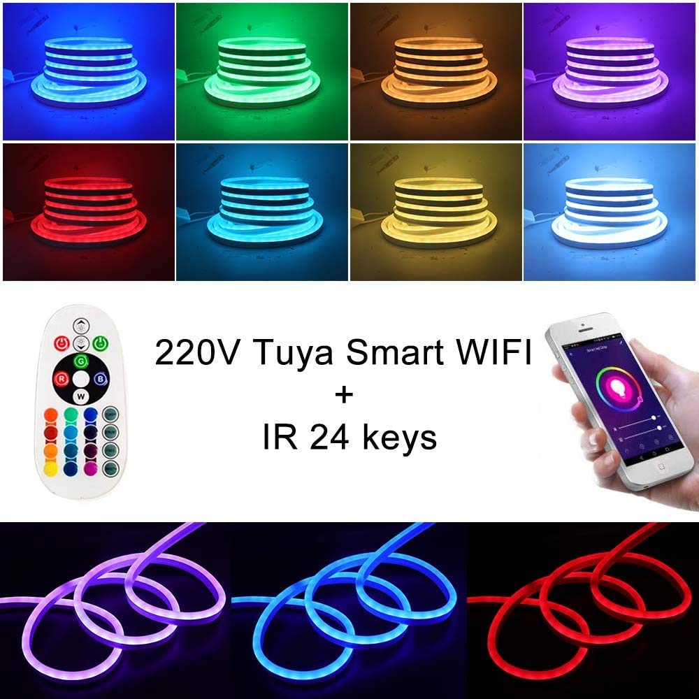 XUNATA Luce al neon WiFi RGB con telecomando, 220 V, impermeabile e flessibile, striscia LED, sincronizzazione musica, controllo app (50 m)