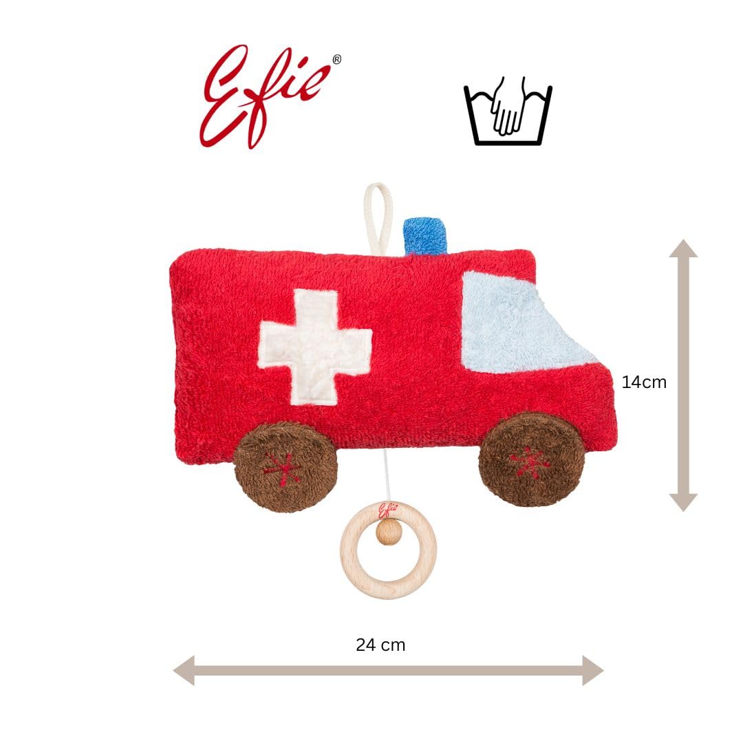 Efie Bio - Spieluhr Auto/Ambulanz, kontrolliert biologischer Anbau (organic), Made in Germany, GOTS zertifiziert, nachhaltig, Melodie (Schlaf Kindchen schlaf)