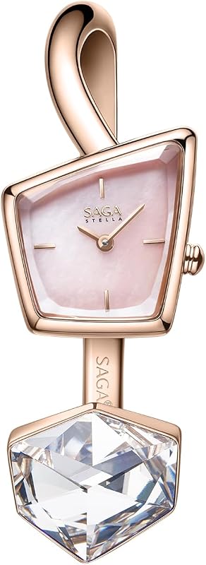 SAGA Illusion Women's Luxury Jewelry Bangle Watch, Mineral Case, 316L Stainless Steel Bracelet with Danube Crystals, Swiss Quartz Movement, 30M Water Resistant, Unique Gift for Her