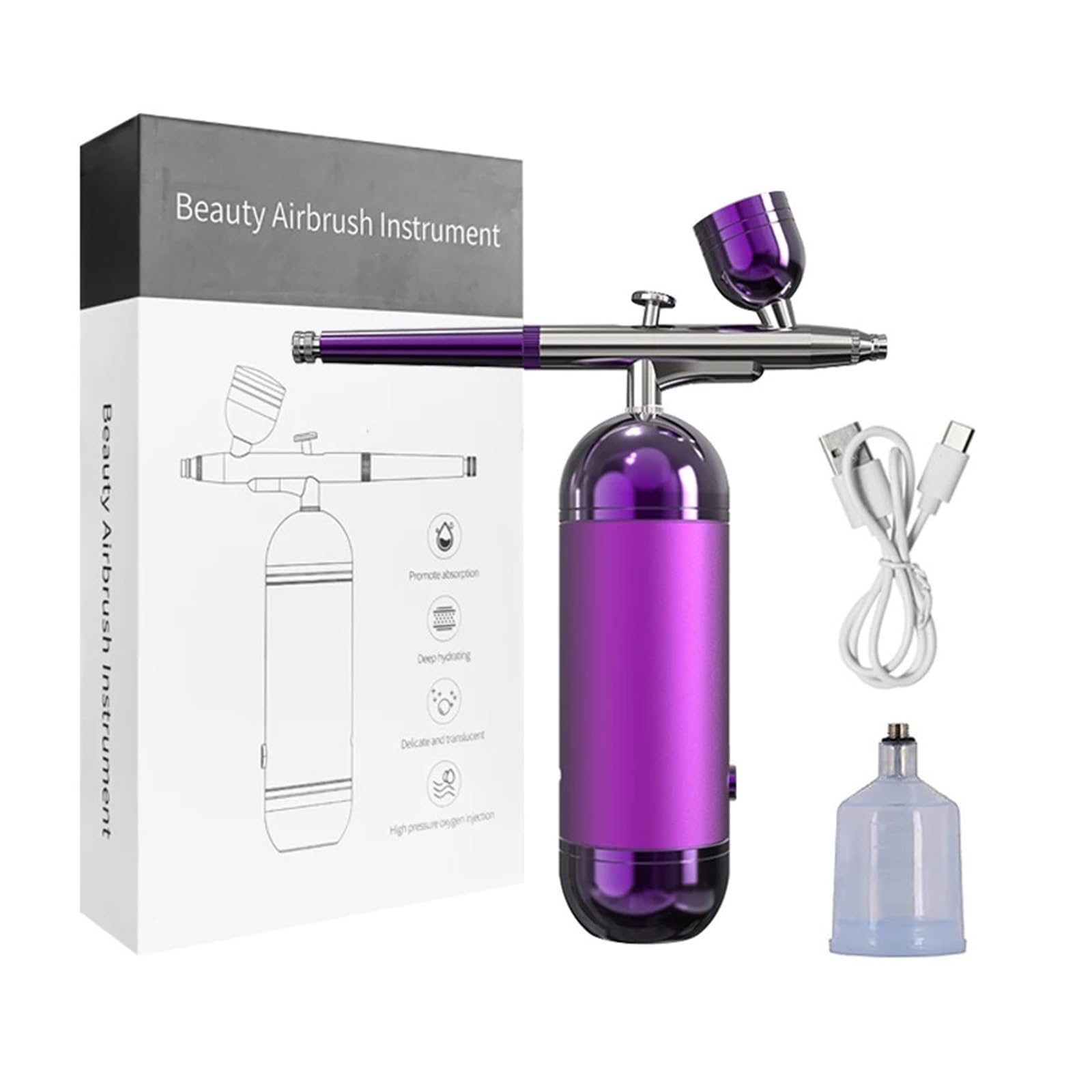 Farbsprühgerät, Airbrush mit Kompressor – Mini-Spritzpistole for Malen, Modellieren & Basteln Tragbares Airbrush-Set(Purple)