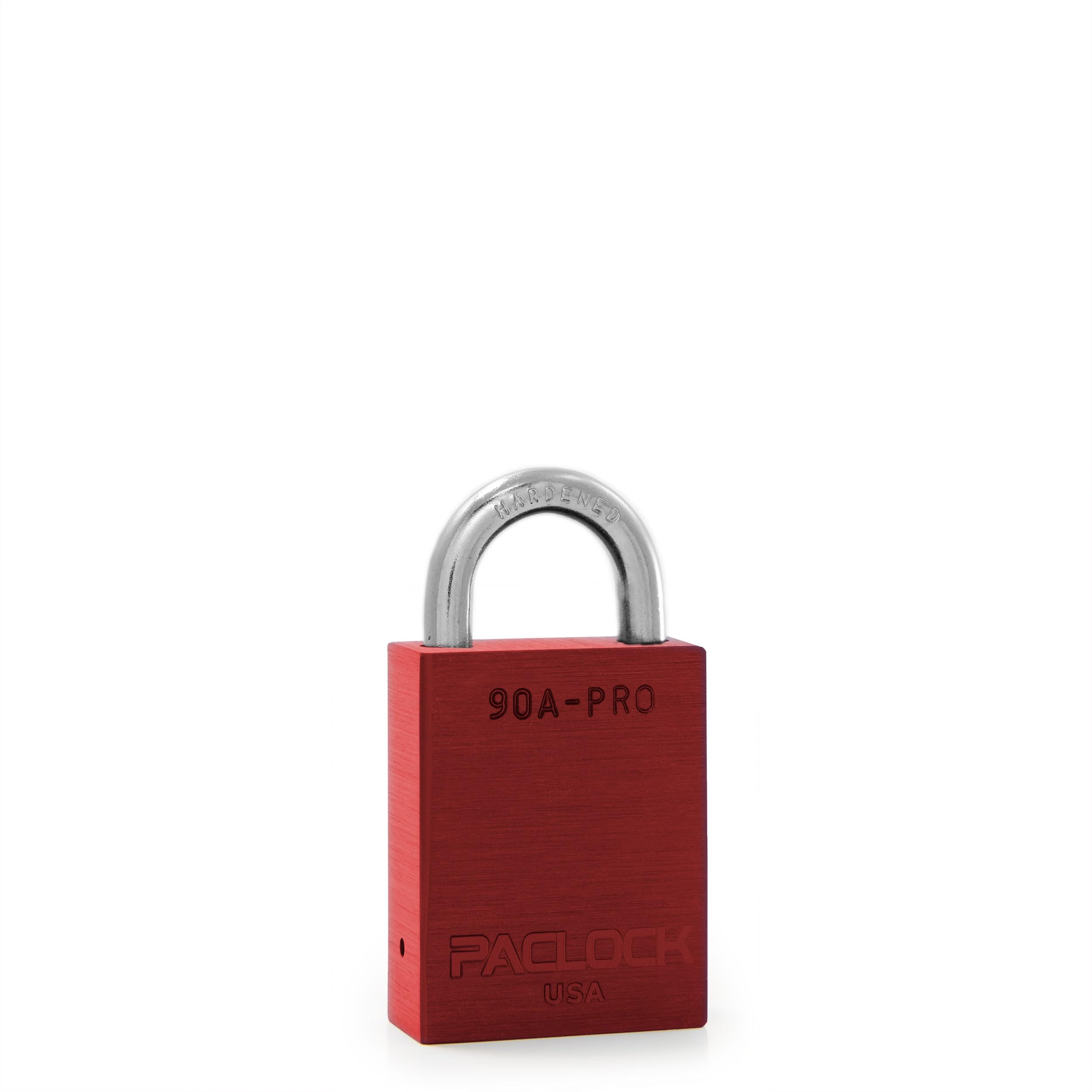PACLOCK's 90A-PRO Padlock, 1/4" Diameter Hard. Steel Shackle, 3/4" Tall, High Performance 7-Pin Cylinder w/ 1 Key, Keyed Differently, Red