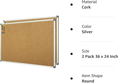 Miniatura 9 de Lockways Tablero de anuncios de corcho, paquete de 2 tableros de corcho de doble cara, 36 x 24 pulgadas, tablero de anuncios de presentación de