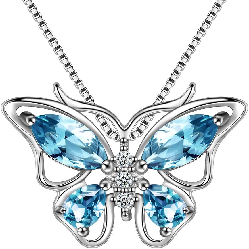 Set di orecchini abbinati, collana con ciondolo e anello in argento placcato in oro giallo 925, con zaffiro blu, con catenina da 45,7 cm