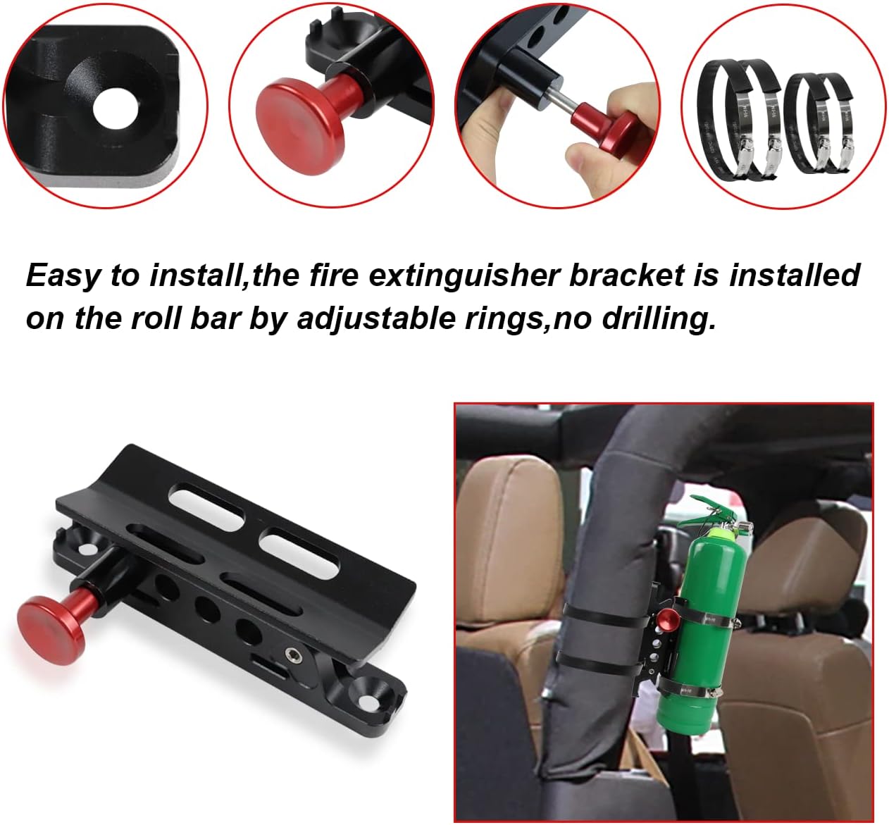 Universal Adjustable Quick Release Roll Bar Fire Extinguisher Mount Holder Compatible with for Jeep Wrangler Gladiator Ford Bronco UTV Polaris RZR Ranger Camper Van ATV