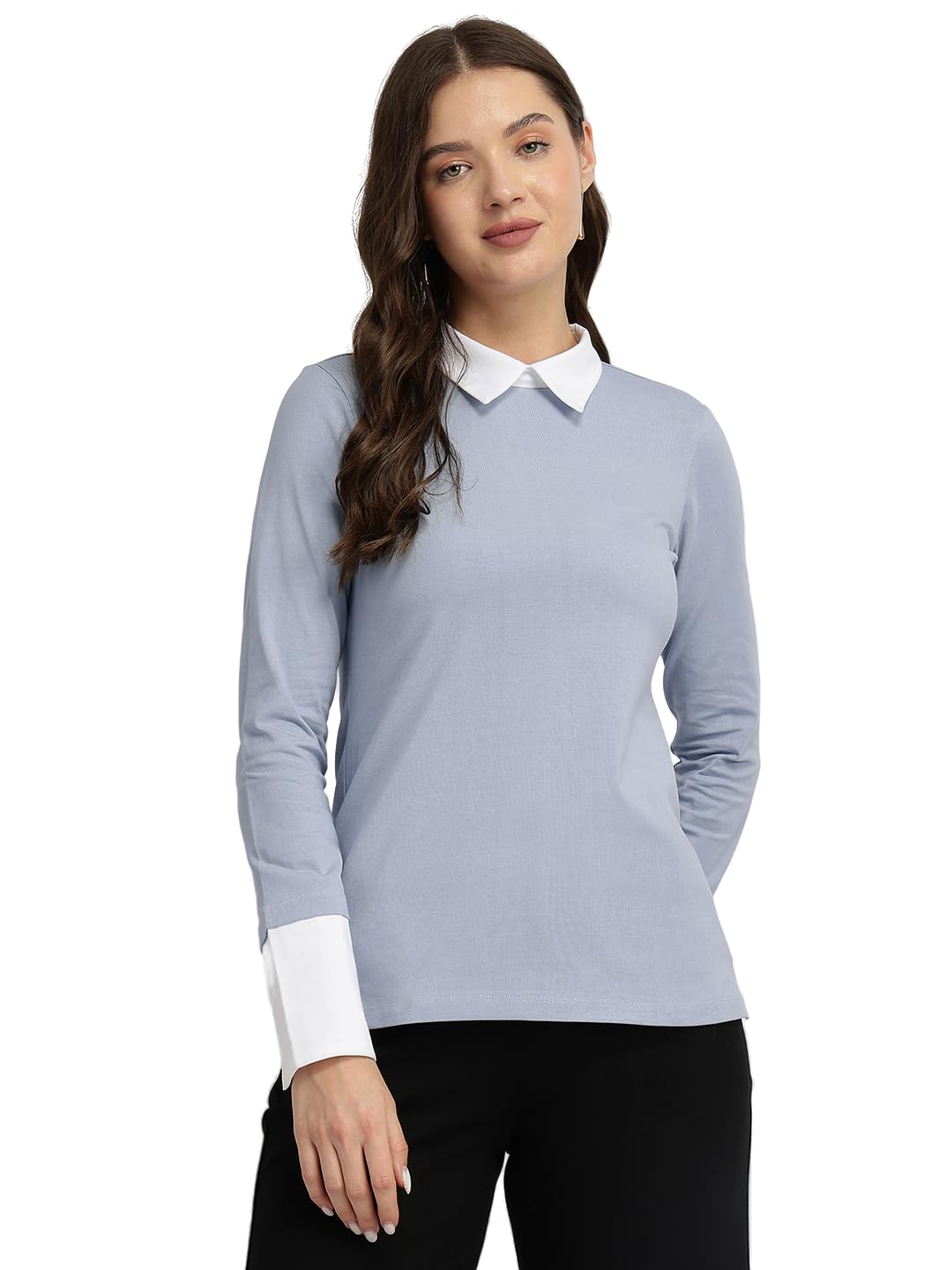 fablestreet Women Shirt | Slim Fit Long Sleeve Polo Collar Color Block Design | 100% Cotton Jersey Fabric for Business Casual & Smart Casual Wear-picture-22