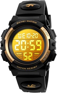 Dayllon Kids Digital Watch Boys Outdoor Sports 50M Waterproof Girls Watches Alarm Clock 12/24 H Stopwatch Calendar for Ages 3-15 Boy Girl Wristwatch Kids Gift,Gold XS