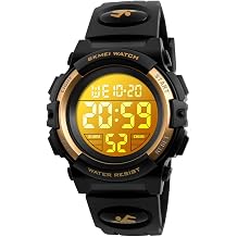 Dayllon Kids Digital Watch Boys Outdoor Sports 50M Waterproof Girls Watches Alarm Clock 12/24 H Stopwatch Calendar for Ages 3-15 Boy Girl Wristwatch Kids Gift,Gold XS