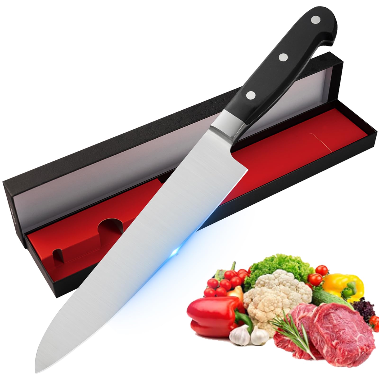 10MOONS8 inch Chef Kitchen Knife Cooking Knife Carbon Stainless Steel Kitchen Knife with Ergonomic Handle - Chopping Knife for Beginners and Professional Use