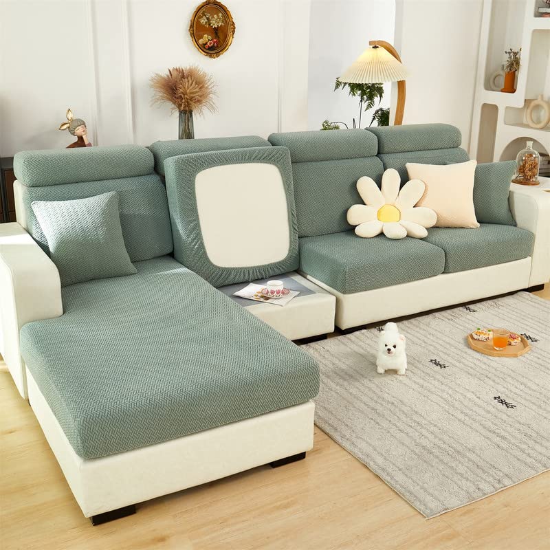 Topchances Sofa Seat Cushion Covers - High Stretch Universal Elastic Sofa Cover, Non-Slip Sofa Couch Slipcovers for Sofa L Shaped Chaise Longue Furniture Protection (Weaves, Green)