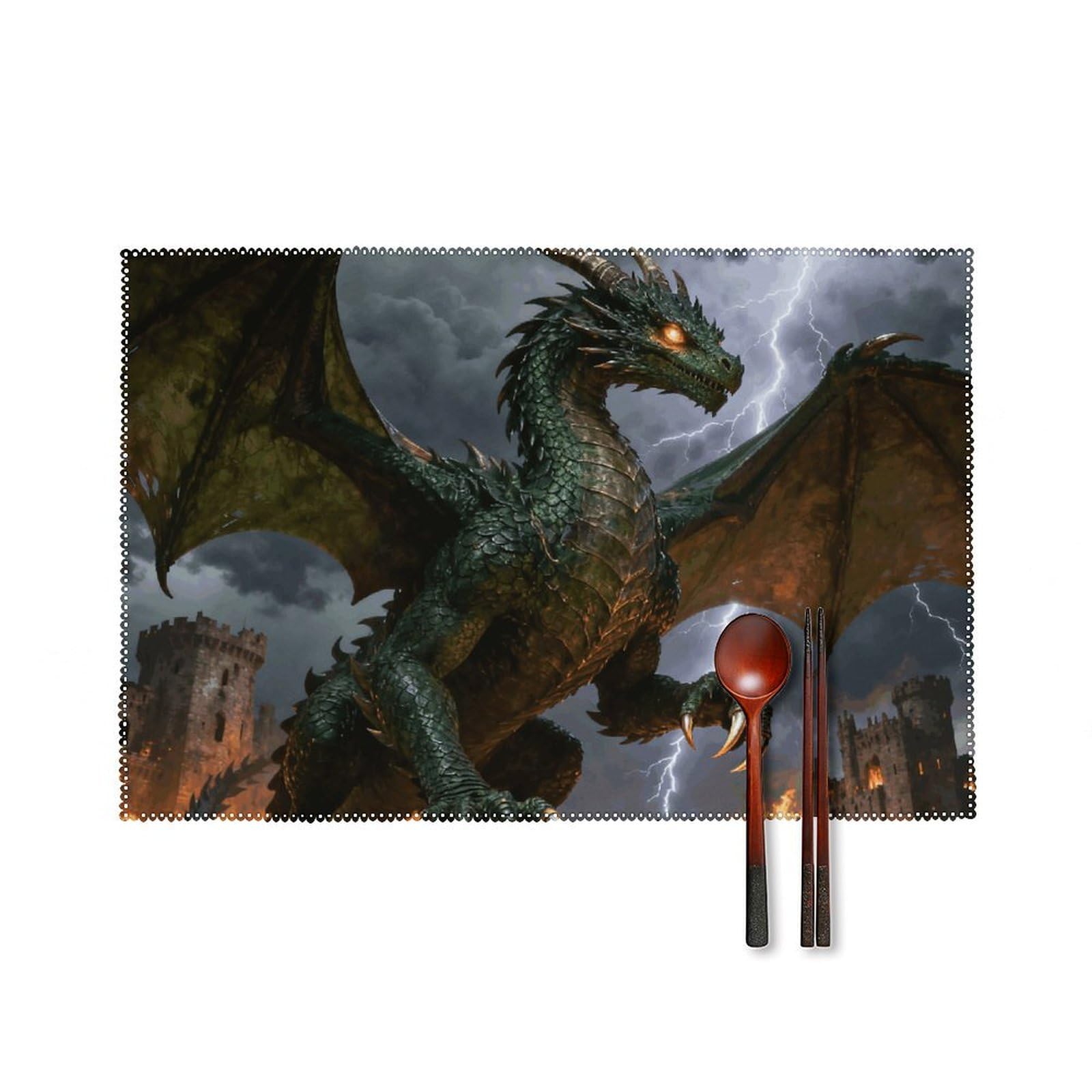 Dragon Placemats Set of 6, 12x18 Inch Heat Resistant Washable Canvas Table Mats, Stain Resistant Decorative Dining Placemats for Kitchen, Restaurant, Outdoor Party