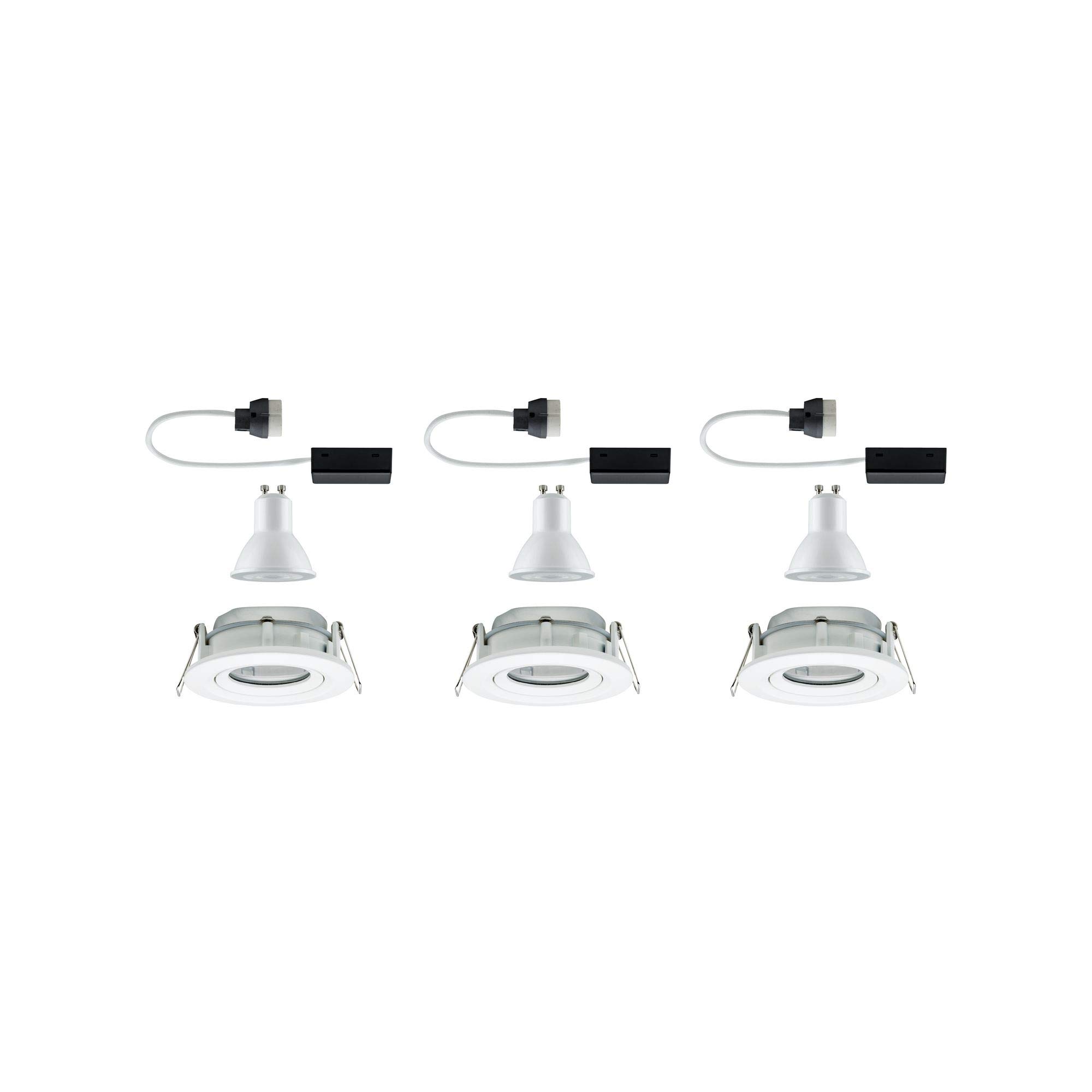 Paulmann 92898 Led Nova Faretto da Incasso Rotondo, Ip65, 7 W, Set Completo di 3 Faretti da Incasso con Lampadina Gu10 Bianca Orientabile, In Alluminio Opaco, 7 W