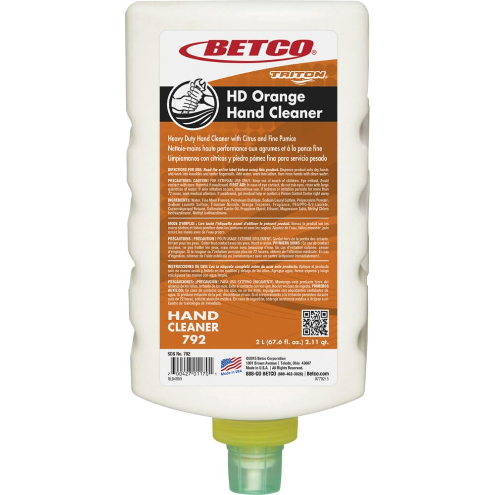 Triton Heavy Duty Orange Hand Cleaner Soap Refill with Citrus and Fine Pumice by Betco – 67.6 Fl Oz (Pack of 1), White