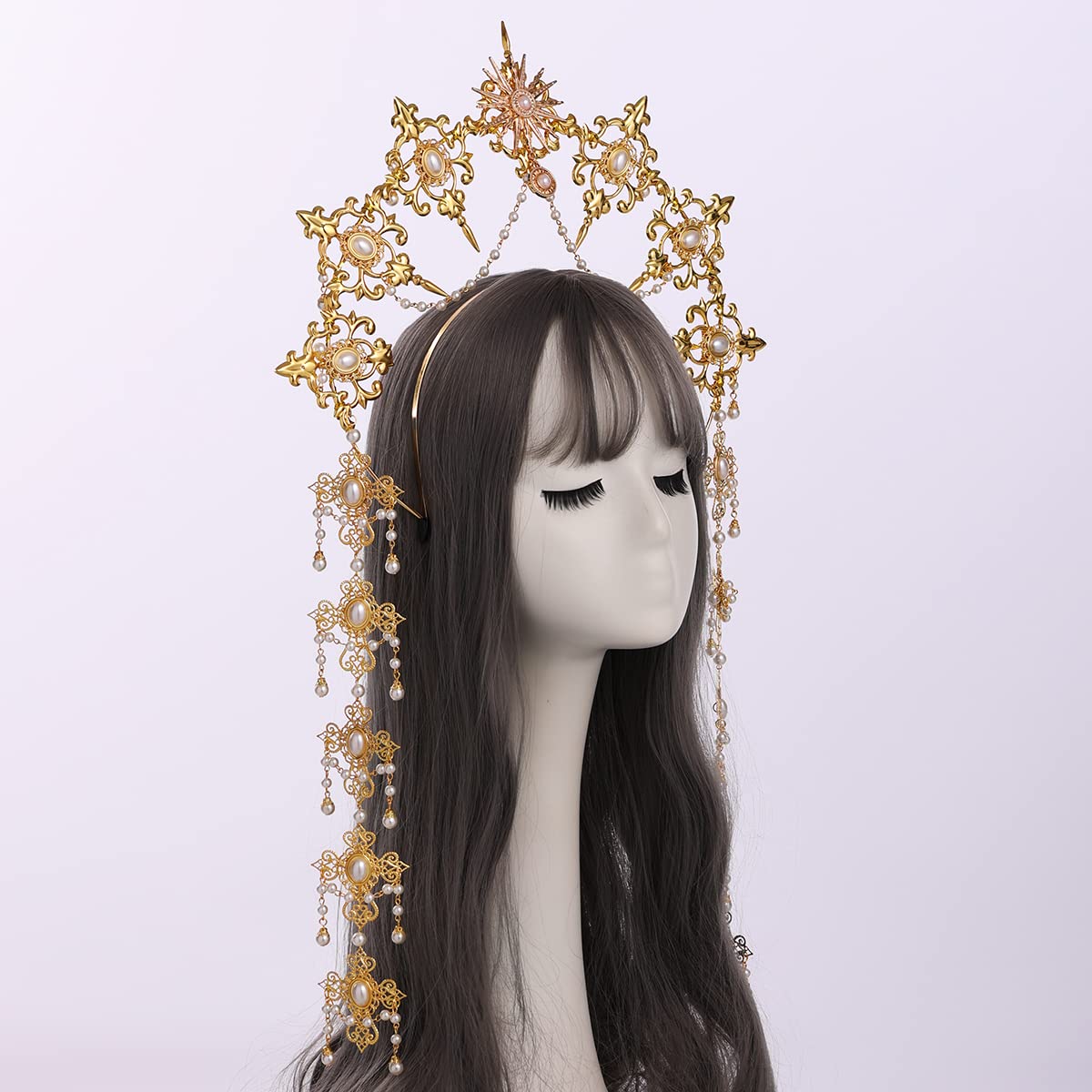 BLESSUME Halo couronne Marie Déesse Bandeau aux femmes Halloween Costume Déesse Casque (Style #26)