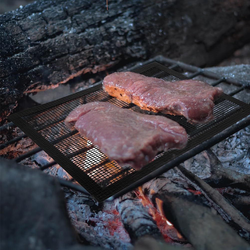 Alfombrilla para Parrilla de Barbacoa Negra 3piezas Malla Ptfe | Fibra de Vidrio Recubrimiento Ptfe, Fácil de Limpiar y Resistente a Altas Temperaturas, para Picnic Exterior y Reuniones