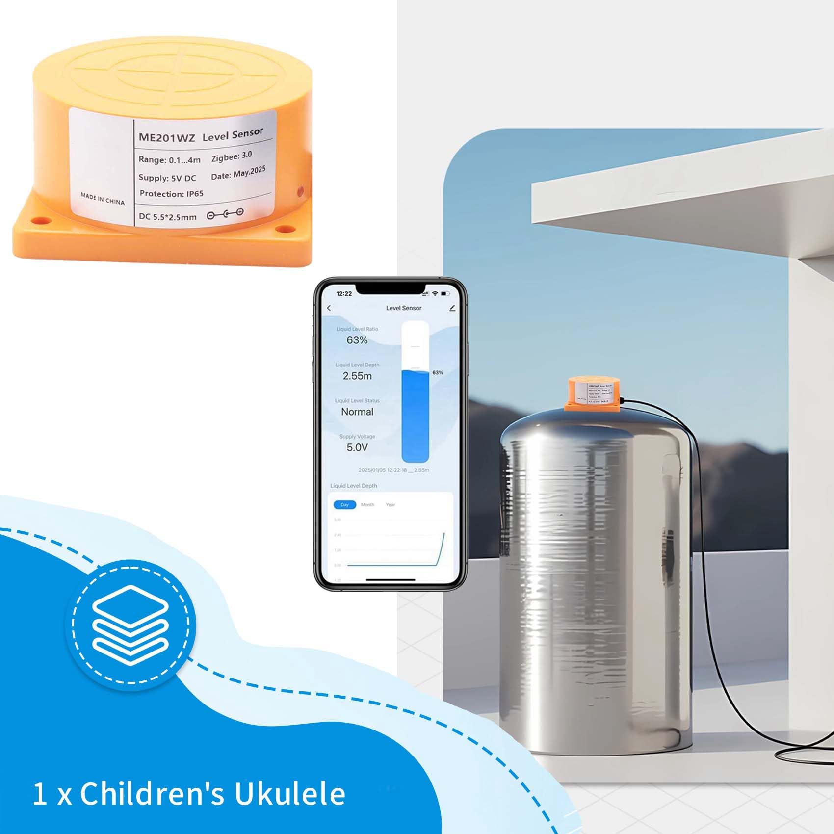 Capteur de Niveau de Réservoir d'Eau Ultrasonique Zigbee Intelligent Tuya Smart, Contrôle via Application pour iOS et Android