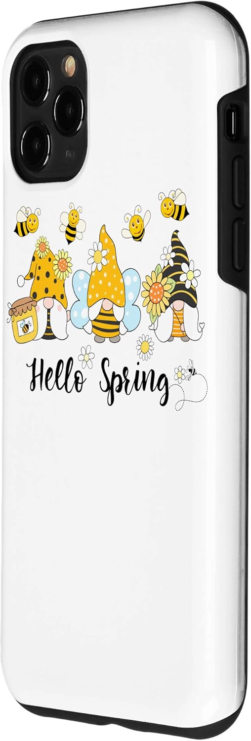 iPhone 11 Pro Max Hello Spring, Gnome Bees Sunflower Bee Spring Case
