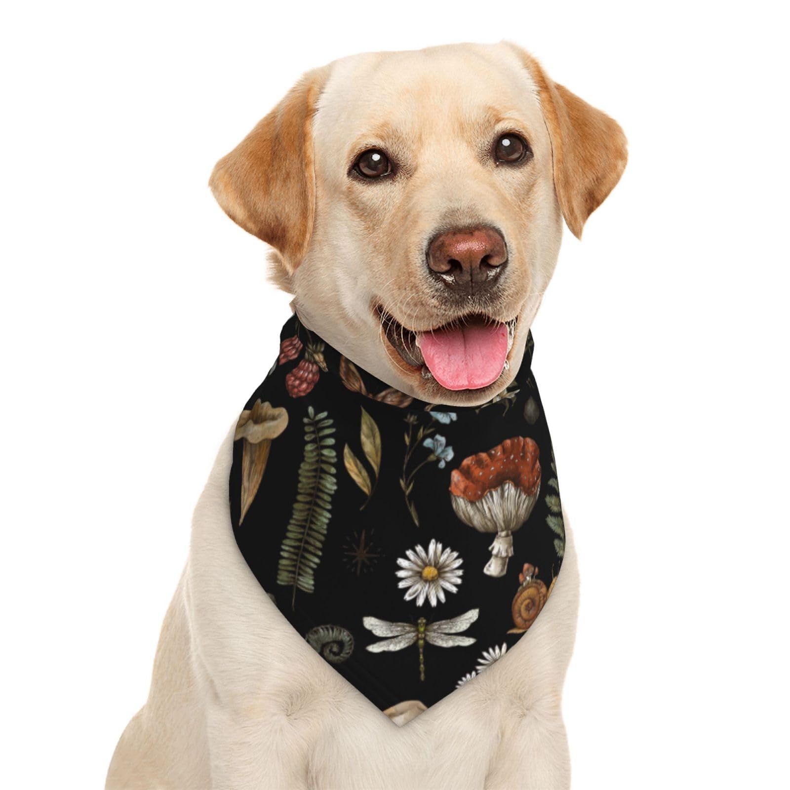 Red Mushroom Green Plant Floral Black Dog Bandana Scarf Triangle Bibs Pet Accessories Cat Kerchief