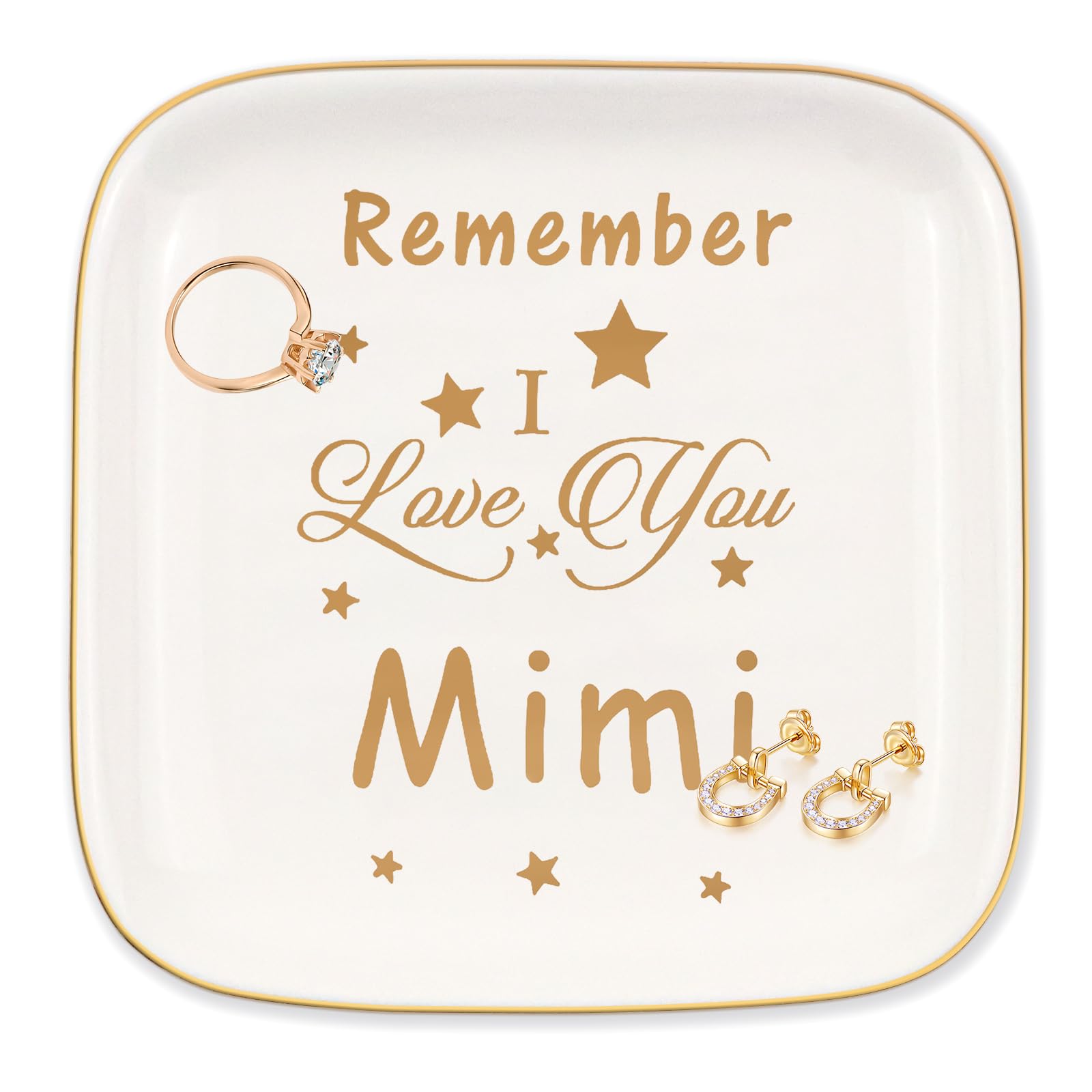 Gifts for Mimi Grandma Mother's Day, "Remeber I love you" Ring Dish Jewelry Tray, Mimi Gifts for Grandma from Grandkids Grandchildren, Grandma Birthday, Mother's Day, Christmas, Valentine's Gifts