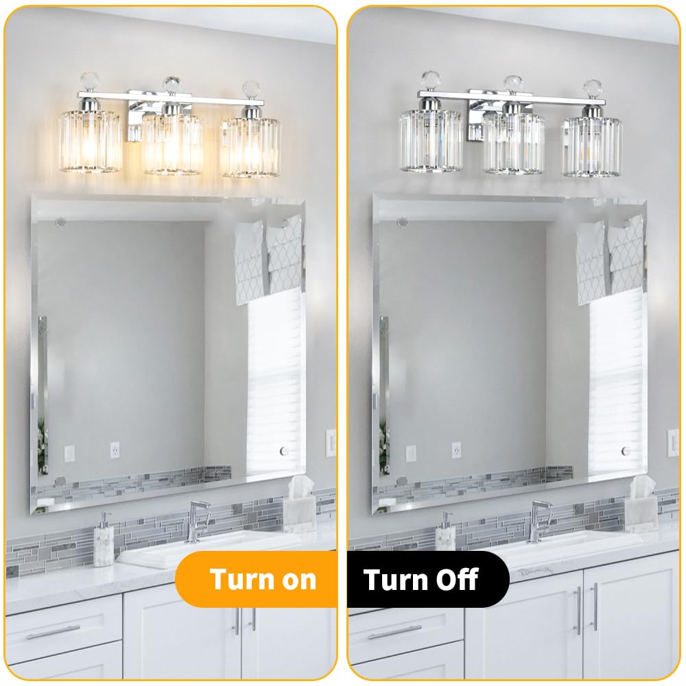 Moderna lámpara de tocador de baño de cristal, 3 luces, accesorios de iluminación cromados sobre el espejo, lámparas de pared vintage de baño, lámparas de pared de cristal para baño, sala de estar 6