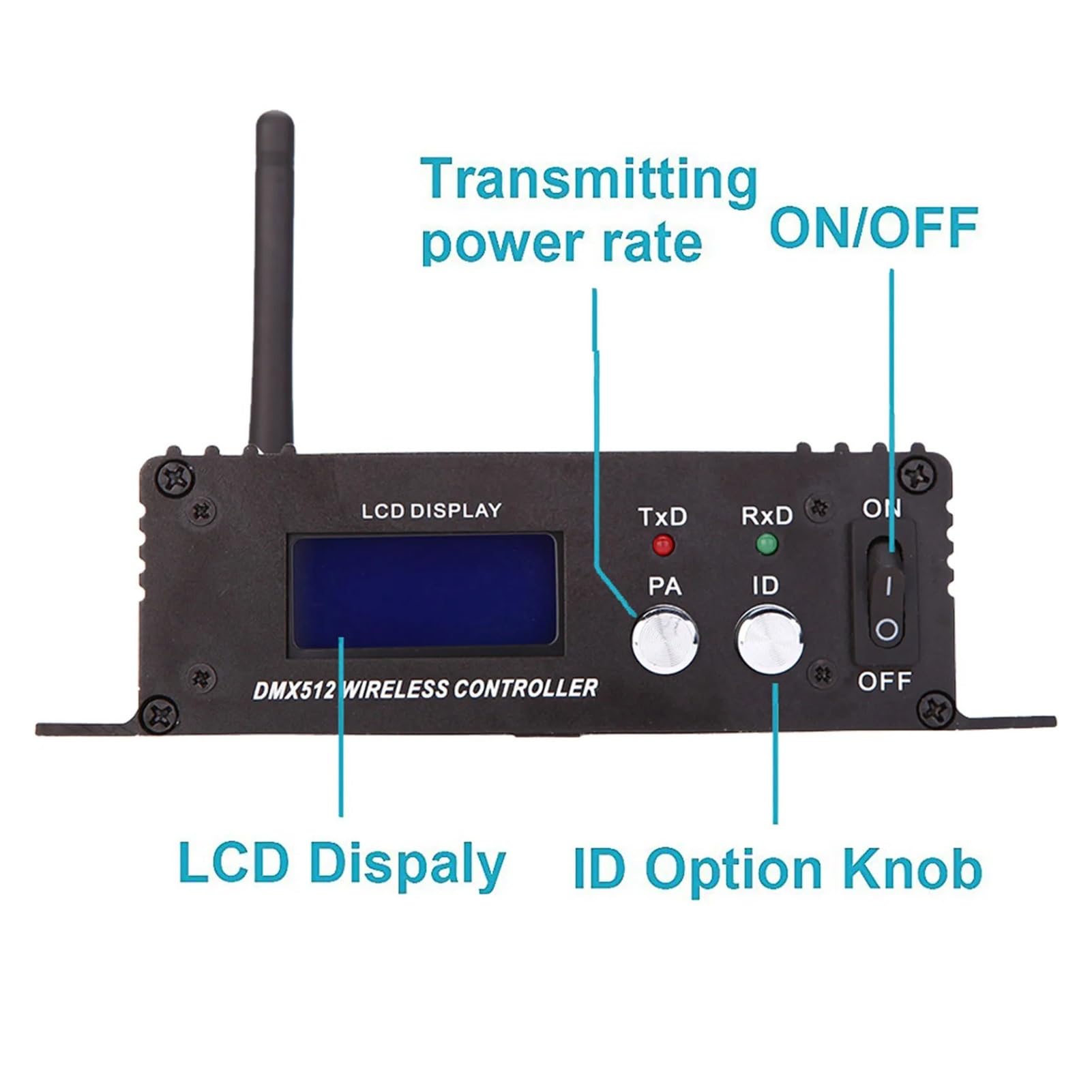 DMX Controller, 2,4G Wireless DMX 512 Controller Sender Empfänger, LCD-Display Leistung einstellbar Repeater Beleuchtung Controller
