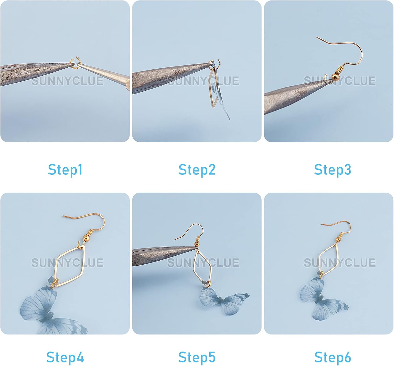 SUNNYCLUE 1 Box DIY 10 Pairs Fabric Butterfly Dangle Earring Making Kit Organza Wings Boho Lightweight Butterfly Charms Crystal Beads for Jewelry Making Kits Crafts Christmas Wedding Gift - Image 4