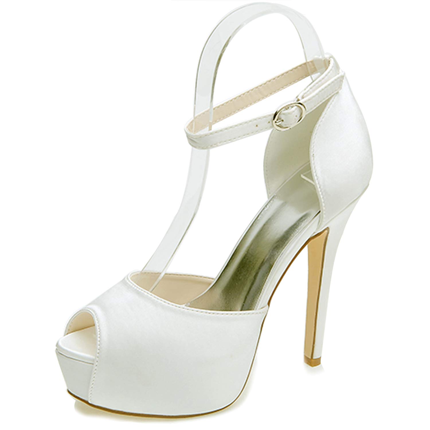 Zapatos de Boda para Novias, Mujeres de tacón bajo de satén con Plataforma Gruesa Zapatos de Novia de satén con Hebilla de tacón Alto para Damas/otoño