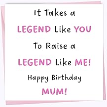 Printperfect mum birthday cards, happy birthday mum legend card, funny mum cards from son or daughter (Pink Envelope)