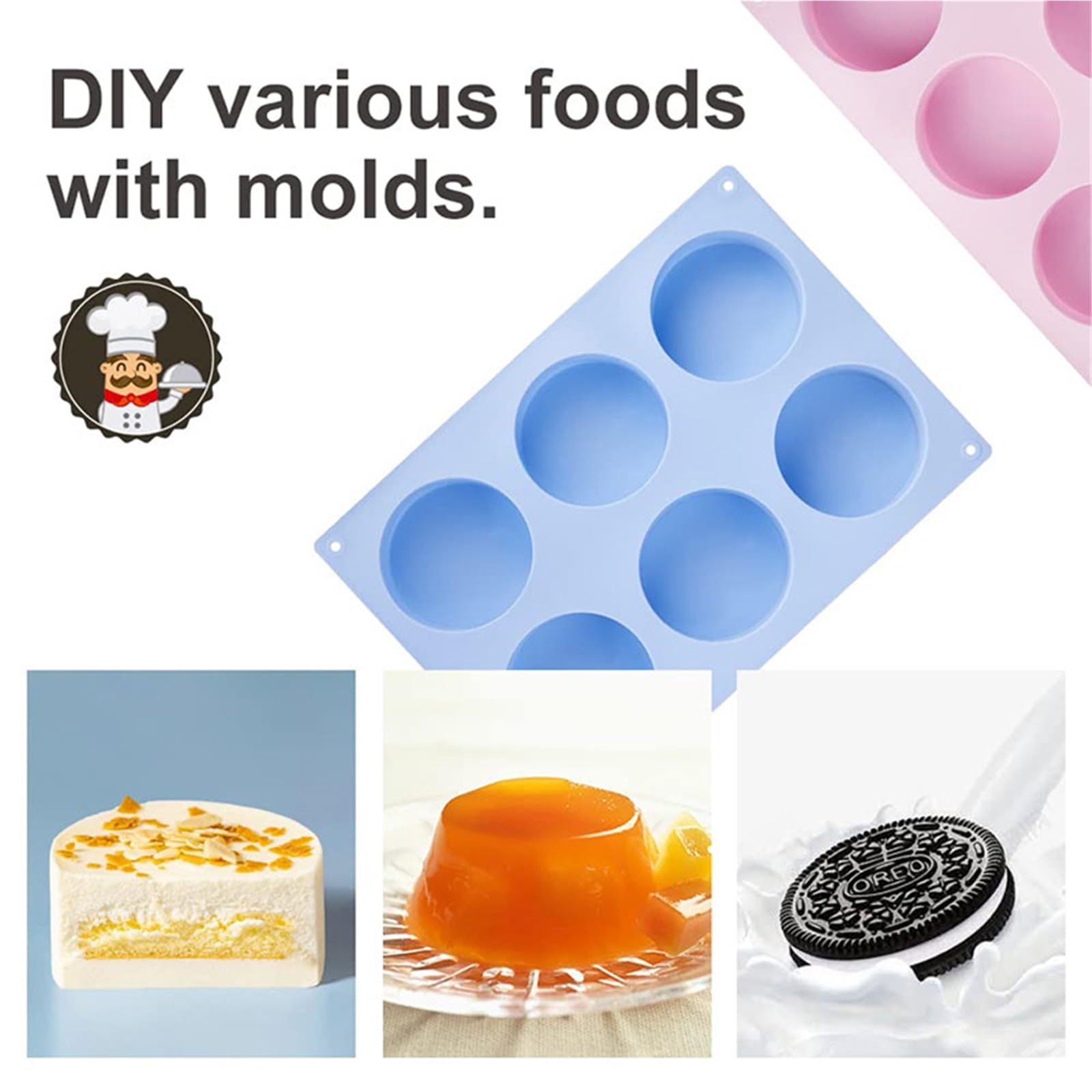 Juego de 4 moldes silicona for galletas, chocolate, jabón, pudín, gelatina, magdalenas y otros postres. Moldes cilíndricos antiadherentes Para Repostería Y Postres