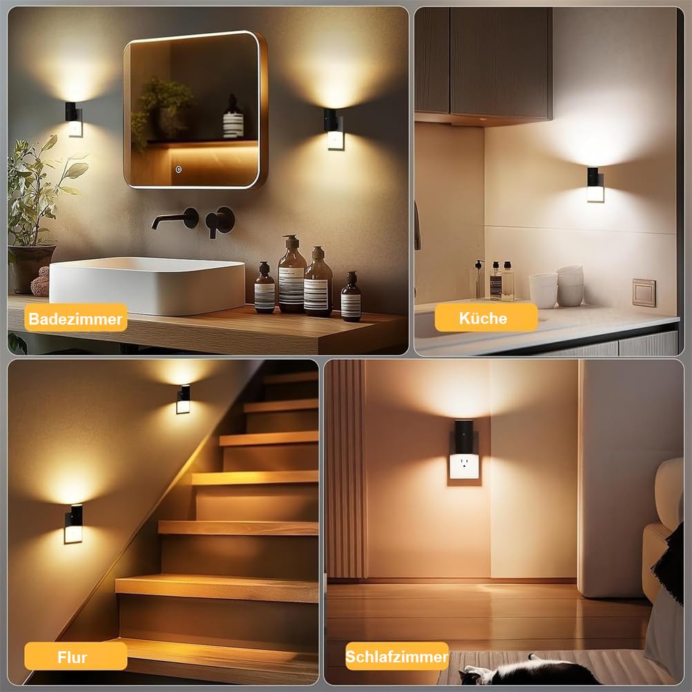 SolumiLumea | Intelligentes Nachtlicht LED Nachtlicht mit Bewegungssensor, dimmbar, 0-100 Lumen, warmweiß, ideal für Flure, Schlafzimmer und Treppenhäuser (Schwarz, WARM)