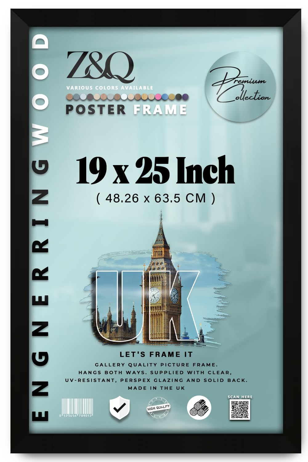Z&Q - Classic White MDF Wood Finish 19 x 25 Inch Poster/Picture Frame | Great for Posters (48.26 x 63.5 CM) Wall Décor [ Matt Black ]