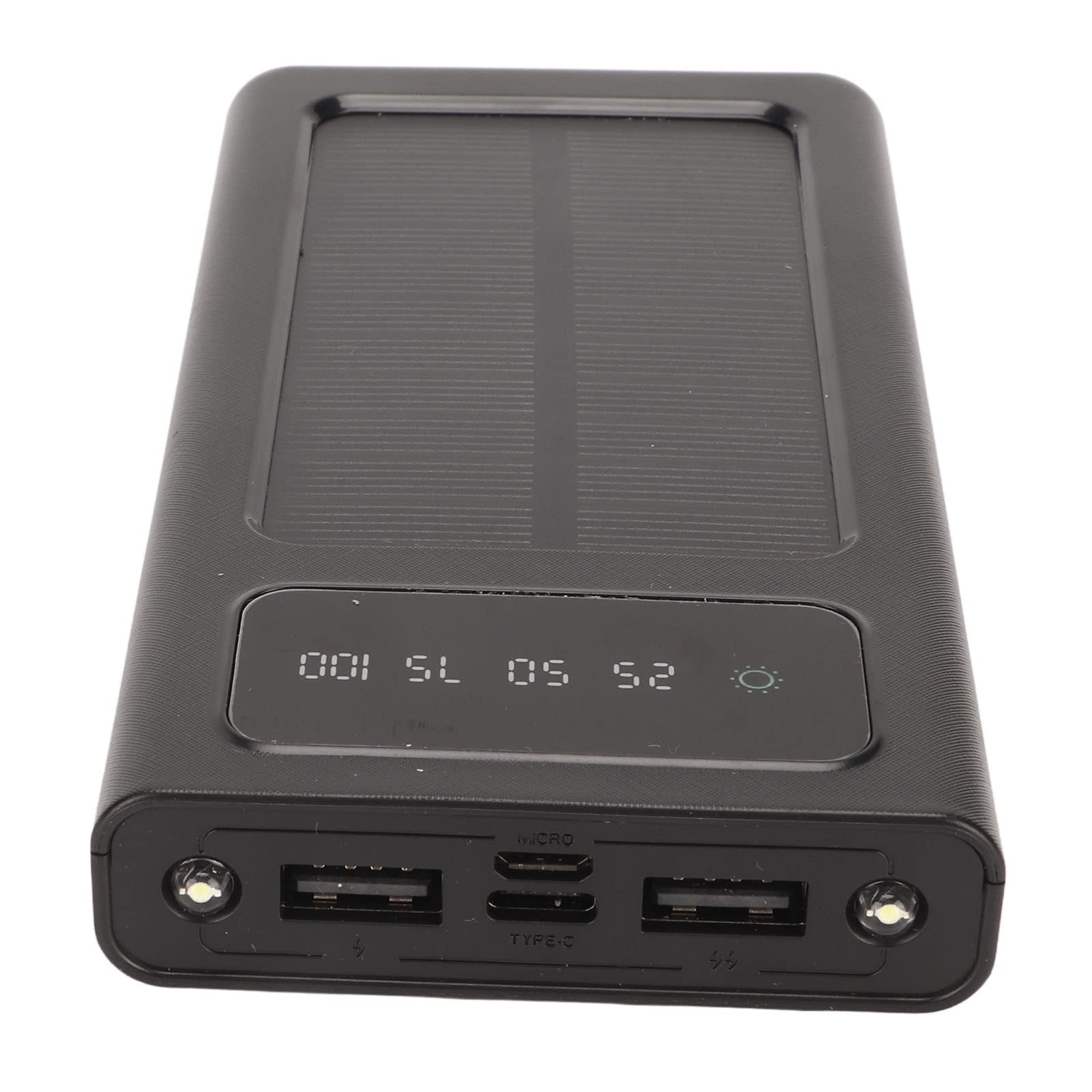 Caricabatterie Solare Power Bank, 20000mAh Caricabatteria Portatile per Telefono Solare con Cavo e Torcia a LED, Caricabatterie per Batteria Mobile per Esterno, Campeggio (Nero)