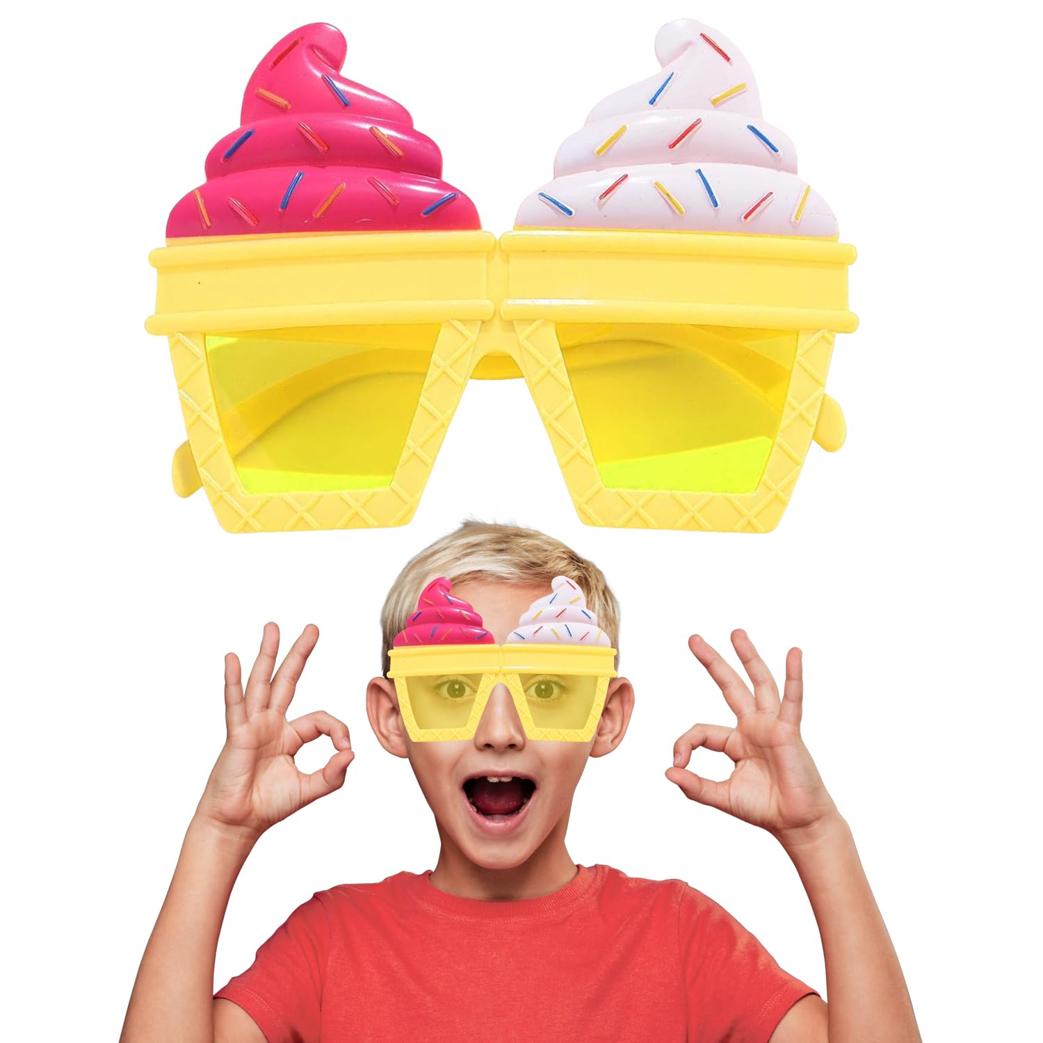 Party Propz Cool Sunglasses For Kids - Set of 1 Pc (6 inches) Ice Cream Theme Birthday Glasses For Kid | Funky Glasses For Party | Ice Cream Theme Birthday Decoration | Kids Party Props (Nylon)