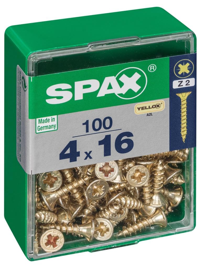 Spax Multicoloured 4081020400162 16 Mm 100Pcs – Screw (Screw, Steel, Zinc, Wood, Flat Head, Pozidriv, Yellow)
