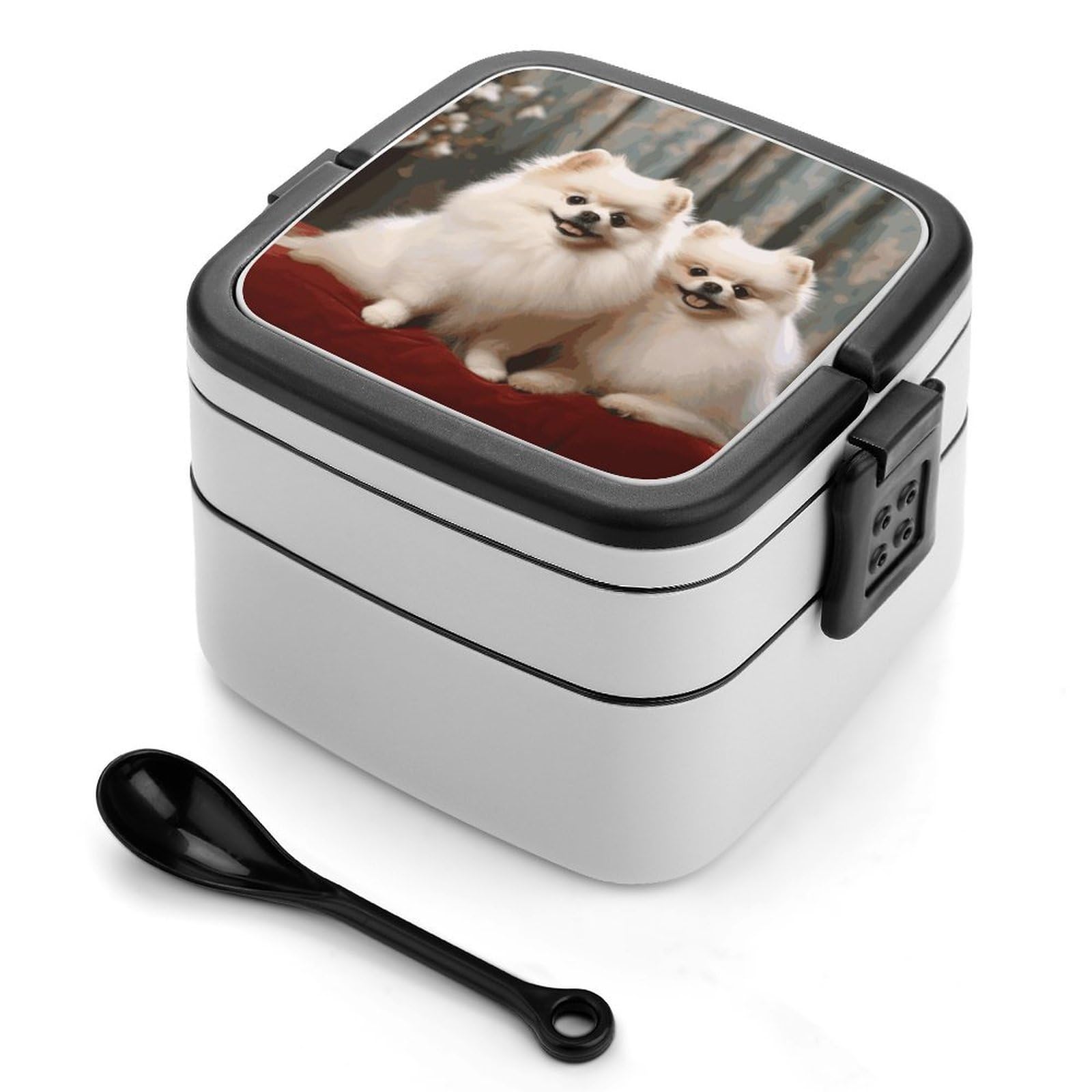 VstaDank Short-haired Pomeranian Dog Bento Box Portable Adult Lunch Box with 2 Layer&Spoon Reusable Insulated Lunchbox Large Food Containers Leak Proof Lunch Containers for Work Camping Meal Prep