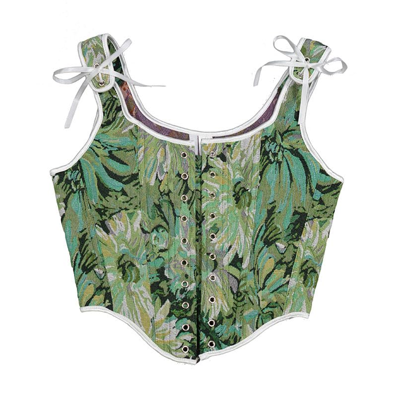 Image of CONCINEROS Women's Summer Vintage Floral Renaissance Corset Top for Women Y2k Tops Sleeveless Drawstring Crop Top