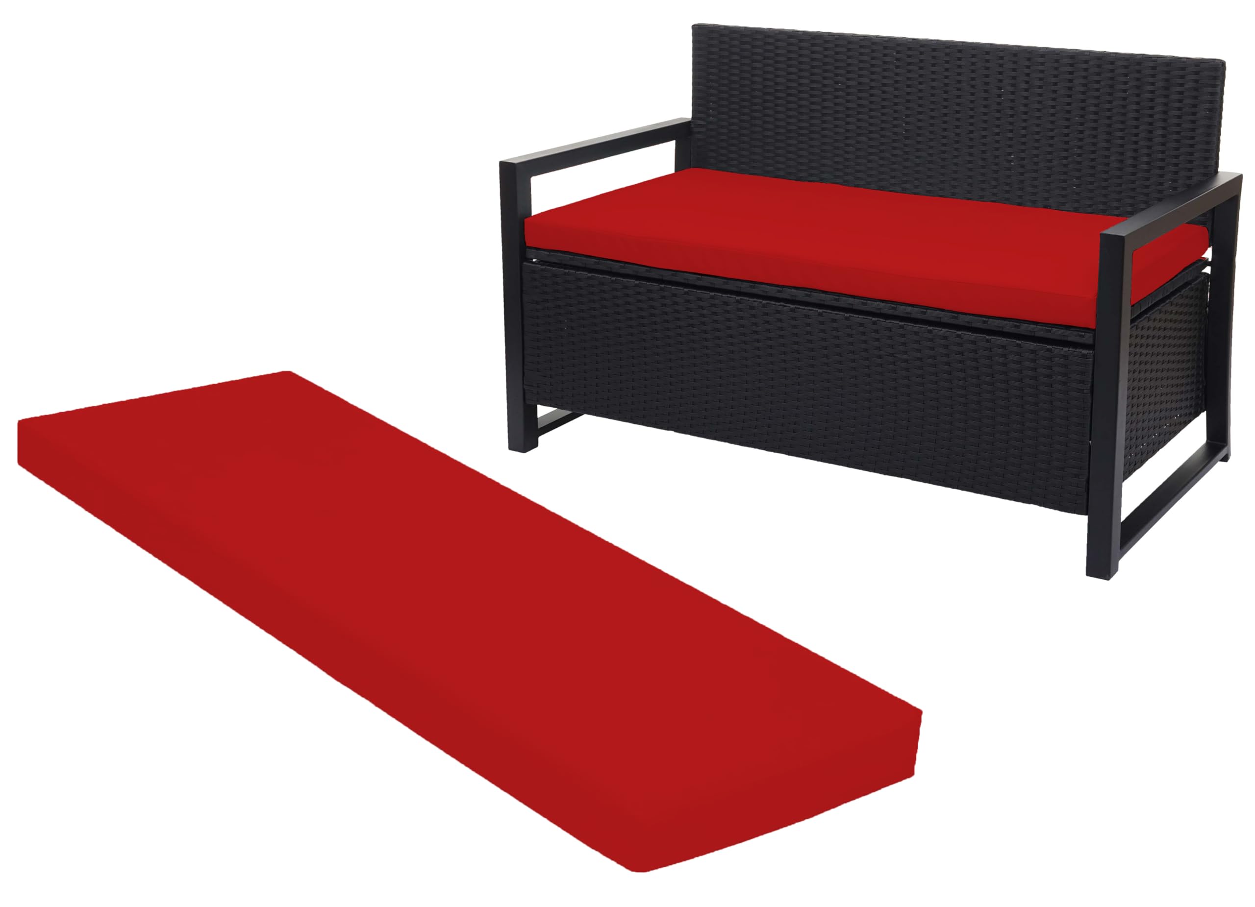 Crescent Textile 100% Waterproof Garden Bench Cushion 2/3/4 Seater Outdoor Long Bench Seat Pad for Lawn & Garden, Patio, Office, Coffee Shop with Removable Cover (2 Seater 108cm x 45cm x 5cm, Red) โ image 1