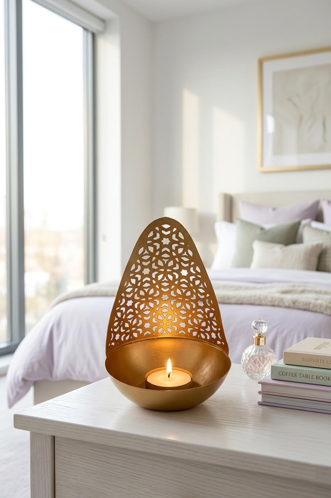 Decorative Moroccan Style | Classic Moroccan Table Lamp with Beautiful Tea Light Holder | Antique Copper Desk Lamp Light for Home Decoration Round Bowl Degine-image-41