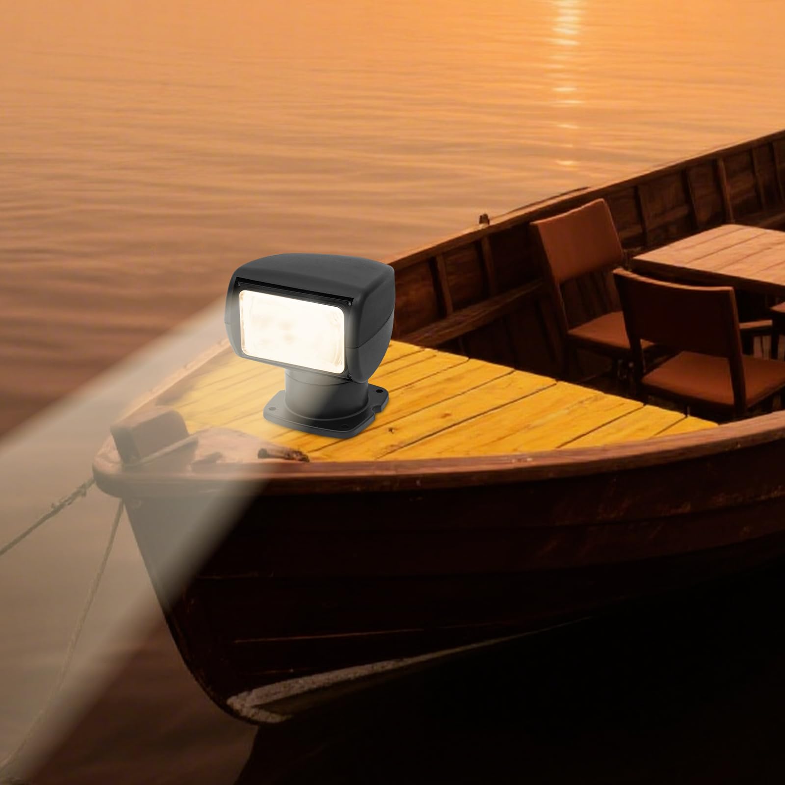 12V 100W Boot Suchscheinwerfer, 2500 Lumen 3200K Halogen Boot-Fernbedienungsscheinwerfer, LKW Auto Marine Scheinwerfer, Suchscheinwerfer mit 360 Grad Rotation für Yacht, Küstenwache (Schwarz)
