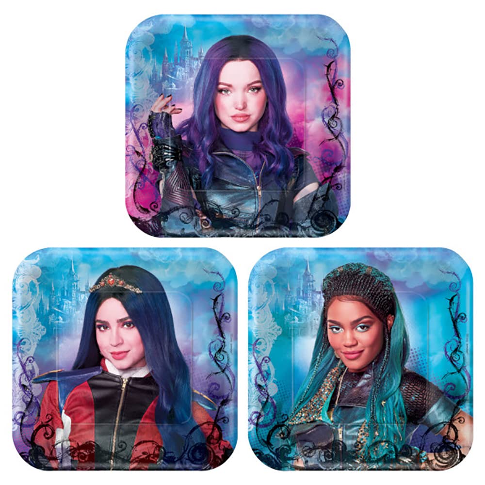 Assiettes carrées Descendants Disney de 17,8 cm pour repas enfant