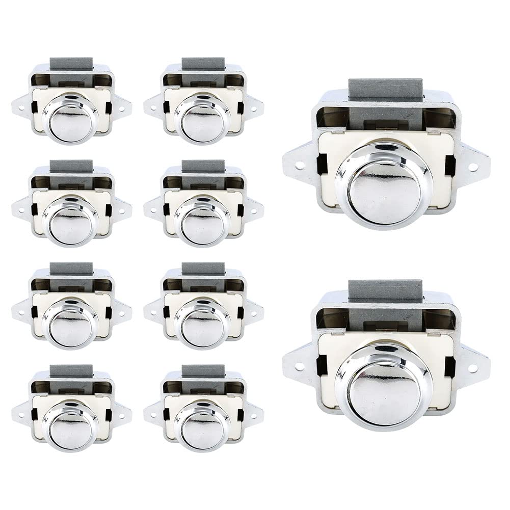 5 Piezas Cerradura de Pestillo con Botón Pulsador, Pomo de Pestillo de 15-18mm, Cerradura de Puerta Sin Llave para RV, Barco, Yate, Autocaravana, Armario, Puerta