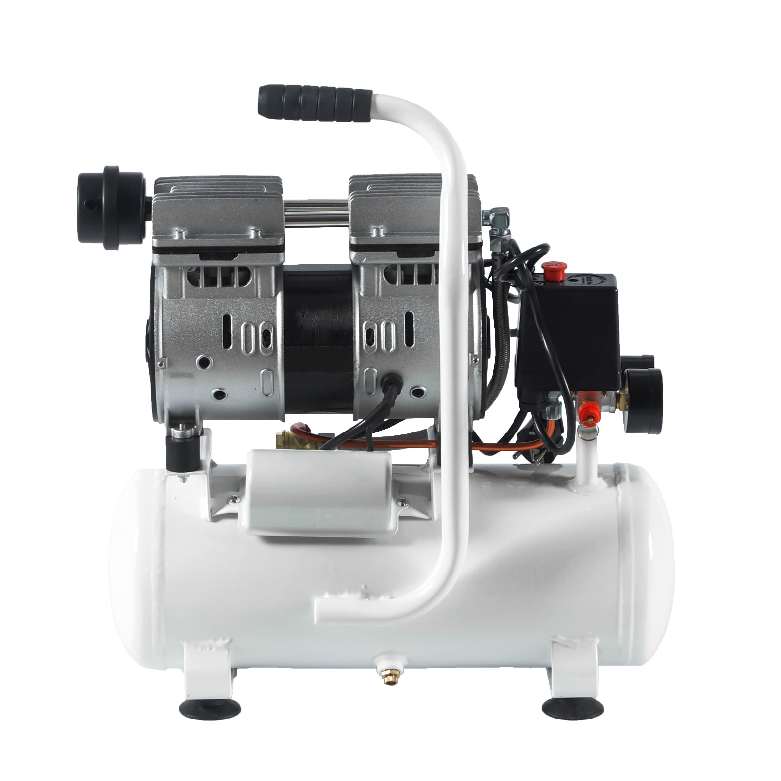 Flüsterkompressor 9 L, Leise Ölfrei Kompressor 550 W, Ölfrei Luftkompressor 58 dB, Druckluftkompressor 220 V, Silent Druckluft Kessel 110 L/min Abgasvolumen, mit Eingebautem Abluftventilator