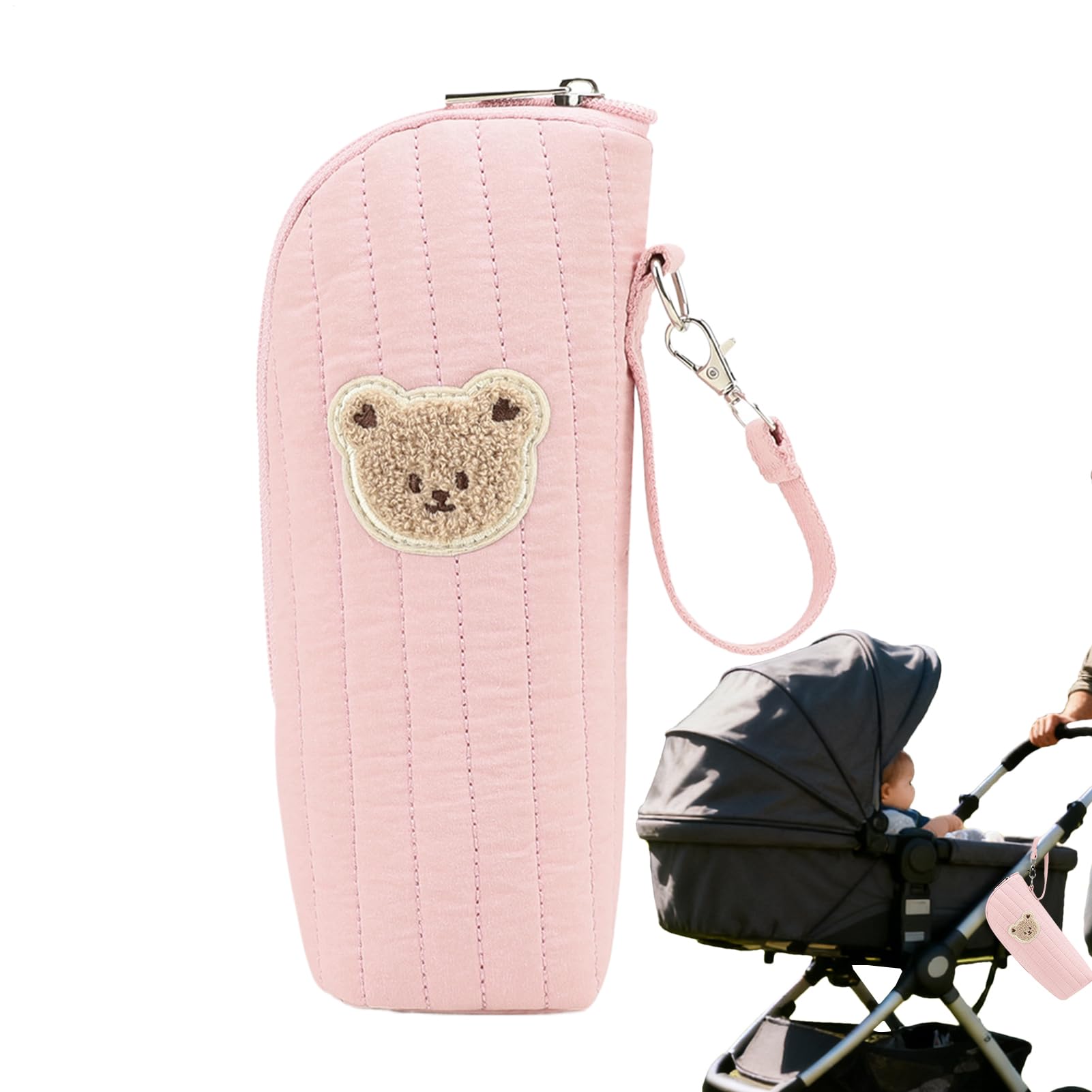 Krmoau Bottle Warmer Bag - Baby Bottle Carrier with Bear Design, Thermal Bag for Nursing Mothers On the Go for Storing Breast Milk and Food, pink, see description, See description