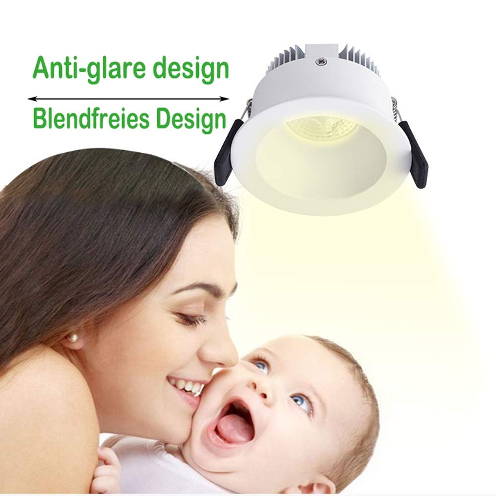 Foco de Techo LED Blanco antideslumbrante de Perfil bajo de 8 W, CRI 80, Empotrado para porches y sótanos.