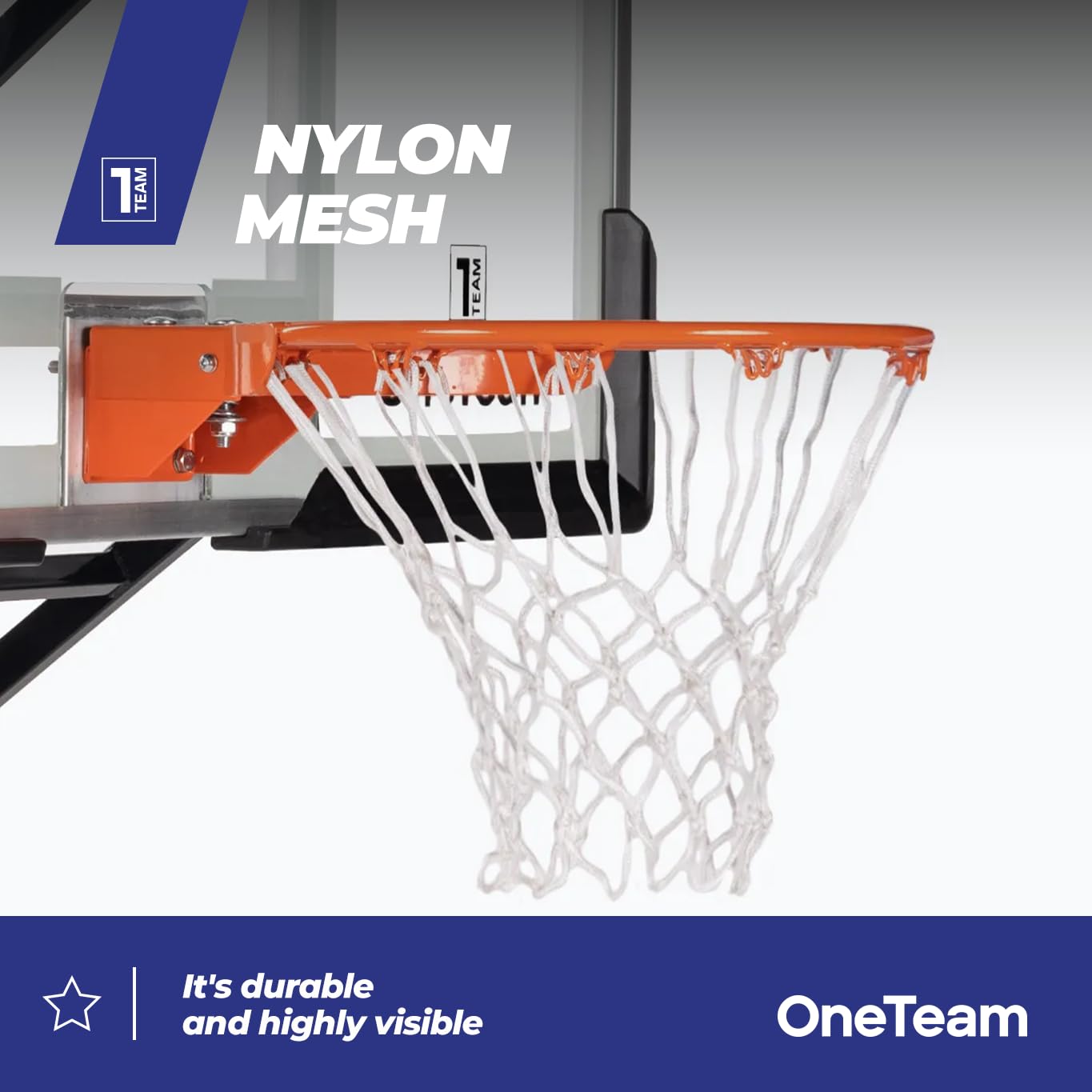 OneTeam Basketball Backboard Größe 180 x 105 cm Farbe Schwarz Höhenverstellbares Backboard mit Nylonnetz und Stahlkorb 45 cm Langlebige Materialien Konstruktion