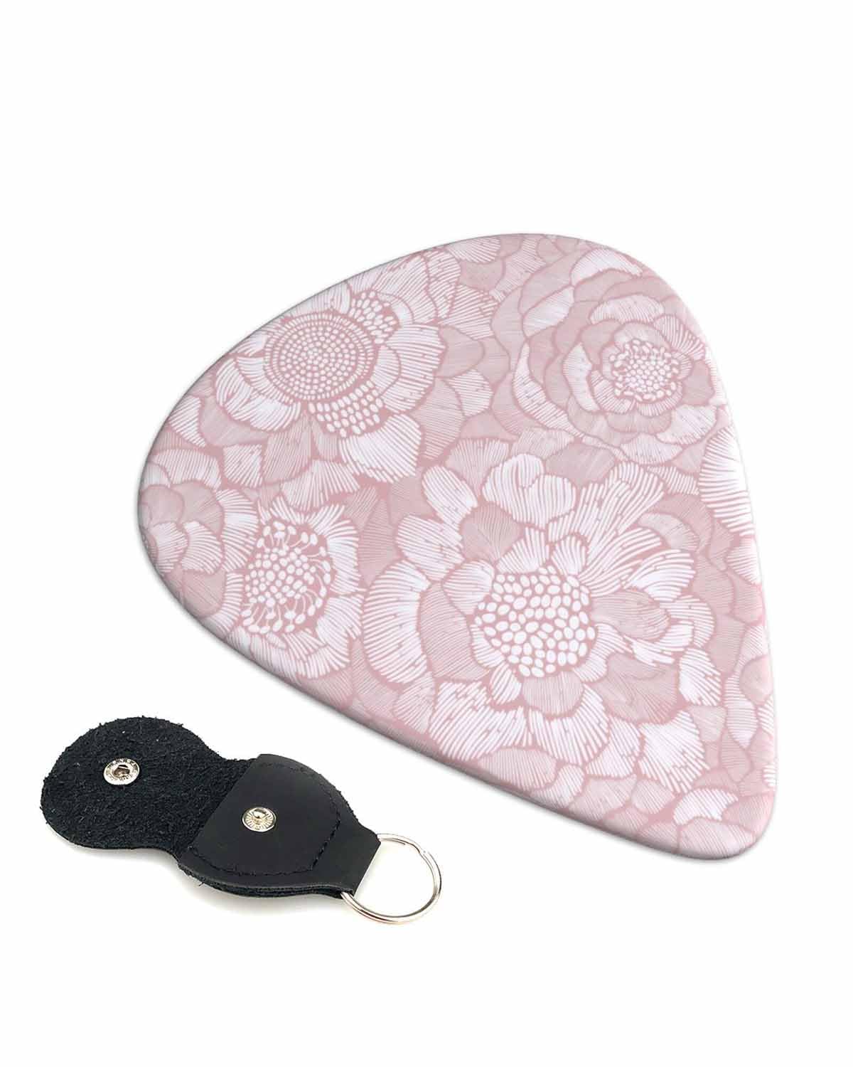 Plettri per chitarra, medi (0,71 mm), per ukulele elettrico e basso, 6 plettri unici per portare con sé una custodia, adatti per chitarristi amanti della musica, motivo floreale rosa