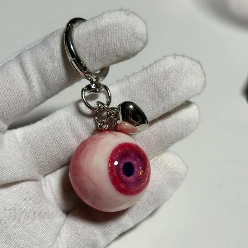 Goth Keychain Horror Eyeball Bag Charms Halloween Accessories Gothic Heart keychain Key Ring Funny Decor Cool Purse Charms for Men Women: pink and red