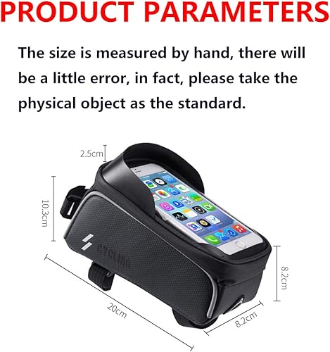 Miniatura 6 de Bolsa de marco frontal para teléfono de bicicleta con pantalla táctil, impermeable, marco frontal, bolsa de manillar de almacenamiento y tubo