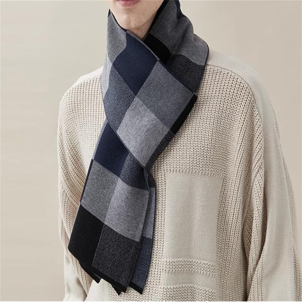 Men's Autumn and Winter Thickened Versatile Plaid Neck Warm Scarf