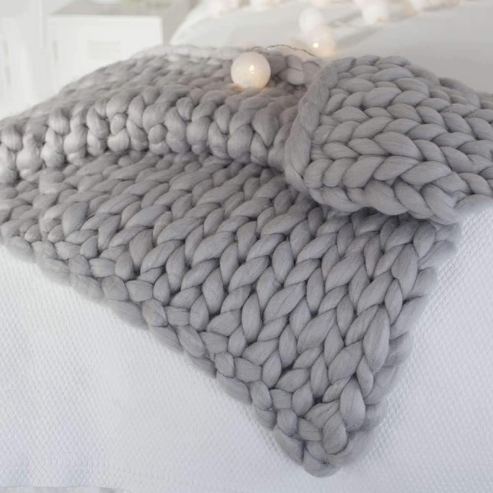 Manta de Punto Grueso, Súper Grueso Acogedor Cálido Manta de Chenilla, Hecho a Mano Lana Manta Tejida Tiro de Cama, Moda Manta de Sofá Estera de Yoga Alfombra Decoración del Hogar Regalo ( Color : Lig